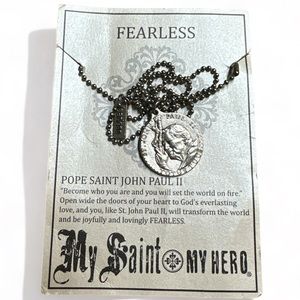 My Saint My Hero Fearless Silver Medallion Charm | Ball Necklace | Retired NWT